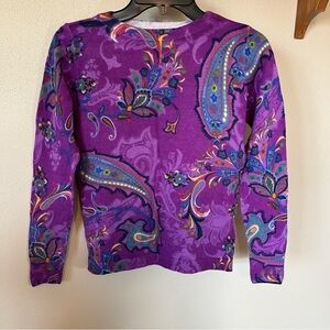 Talbots Purple Paisley 100% Merino Wool Sweater - Size XS